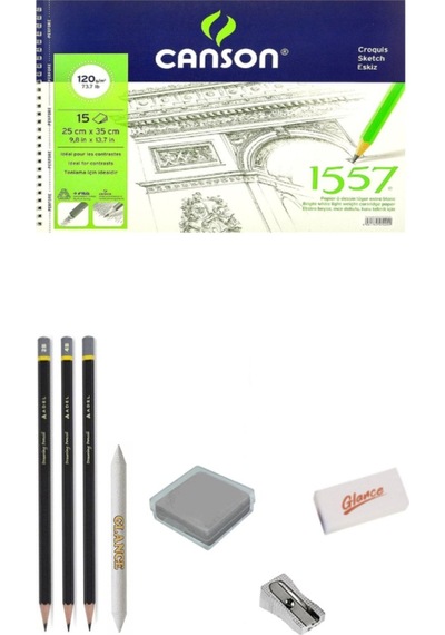 Canson 1557 Desen Çizim Blok 25x35cm 120gr 15 Yaprak Eskiz Çizim Set