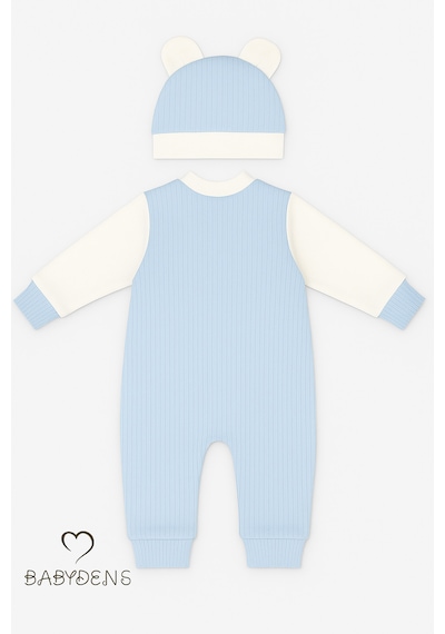 Babyden's Teddy Bear Temalı Yenidoğan Fitilli Tulum Takımı Ayıcıklı Erkek Bebek Tulum Şapka Set %100pamuk Mavi