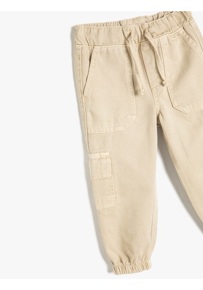 Koton Jogger Pantolon Beli Lastikli Cepli Pamuklu Bej 5wmg40018ad Ekru