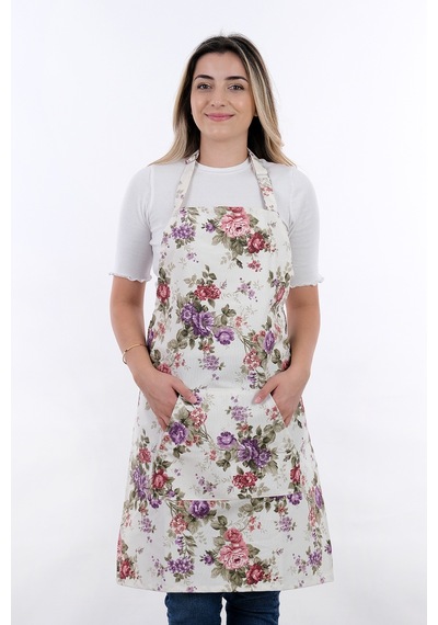 Motif Ayarlanabilir Askılı Şef Önlüğü Chef Mutfak Önlüğü Mor Gül