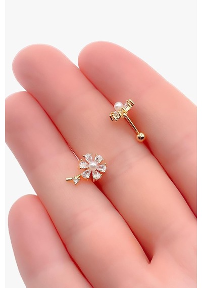Taşlı İncili Çiçek Figürlü Kıkırdak Helix Tragus Piercing 1adet çok renkli 60039326
