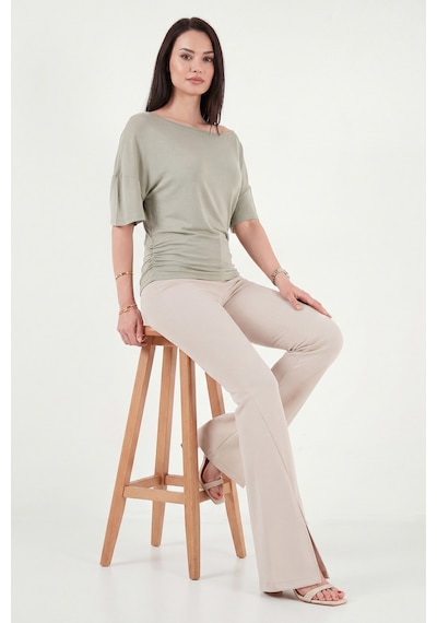 Lela Standart Fit Drape Detaylı Yarasa Kol T Shirt Bayan T Shirt 5866962 Olive