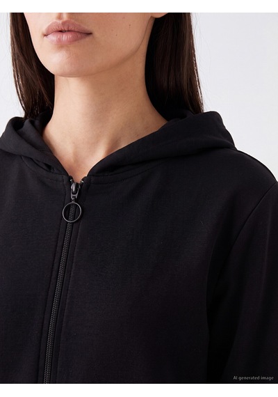 Lcw Everyday Siyah Soft Touch Oversize Kadın Fermuarlı Sweatshirt