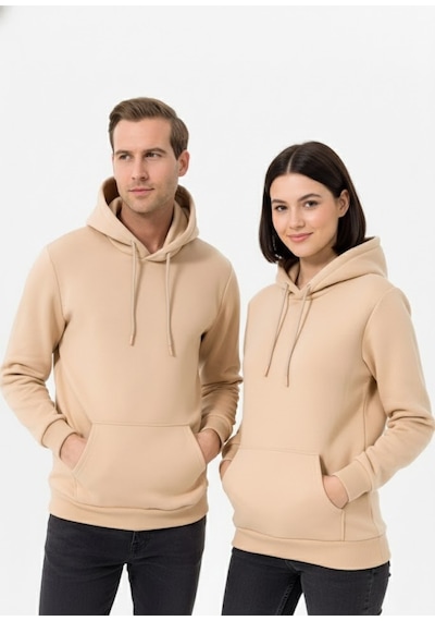 Süvari Oversize Geniş Kesim Pamuklu Yumuşak Dokulu Içi Polarlı Basic Kapüşonlu Sweatshirt Krem