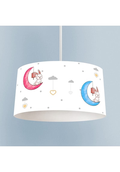 Mekta Home Bebek Ve Çocuk Odası Renkli Ay Ve Tavşan Desenli Avize Renkli