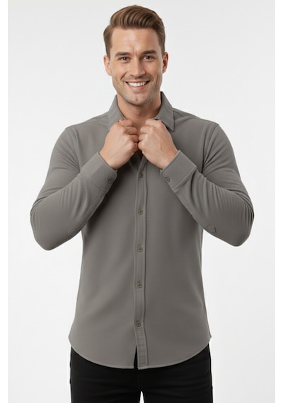 Deepsea Toprak Slim Fit Örme Kumaş Likralı Erkek Gömlek Nefes Alan Esnek Ve Modern Tasarım 2602604 Kahverengi