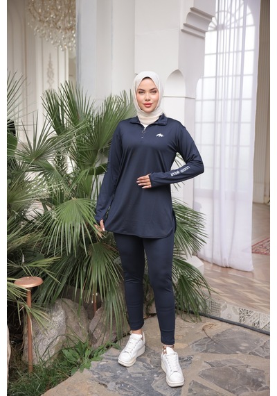 Mimi Luxury Wear Lacivert Kadın Fermuarlı Dalgıç Kumaş Standart Kalıp Jogger Eşofman Takımı 358