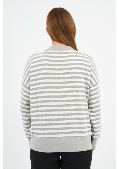Alexander Gardi Kadın Bisiklet Yaka Çizgili Sweatshirt B24-00248 Beyaz - Gri