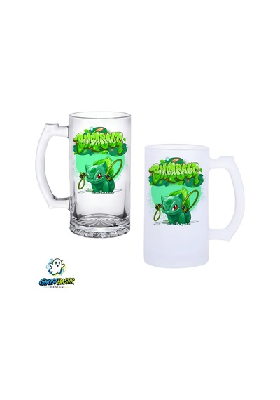 Balbasaur Kulplu Bira Bardağı Buzlu Veya Şeffaf Seçenekli 0272