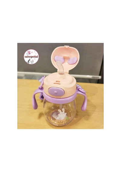 250ml Ayıcık Figürlü Pipeti Suluk Bebek Matara Askılı Sevimli Su Şişesi Bebek Pipetli Biberon Matara Pembe