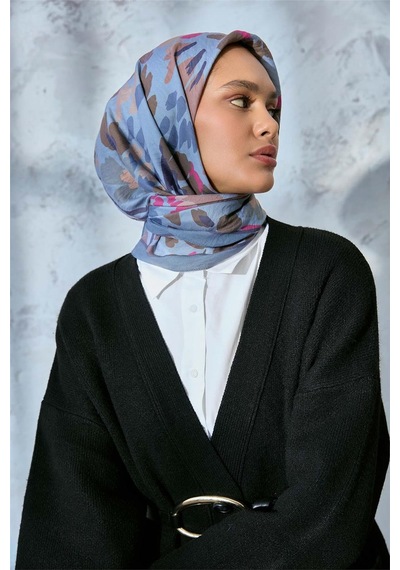 Silk Home Viskon Velora Karışımlı Eşarp Karolina Mavi-bebe Mavi Tonlu Desenli Tok Duruşlu 90x90 Çok Renkli