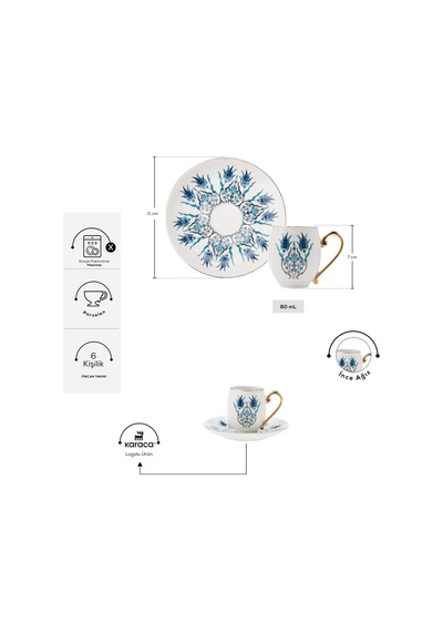 Iznik 6 Kişilik Kahve Fincanı Çok Renkli