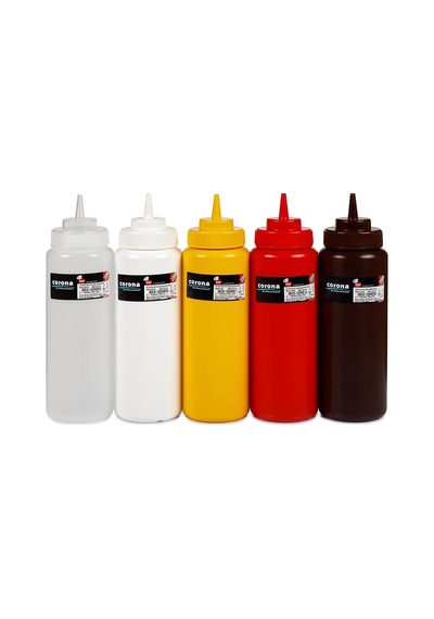 Genis Kapakli Ketçap Ve Mayonez Sisesi, 700 Ml Kapasite, Kirmizi Çok Renkli