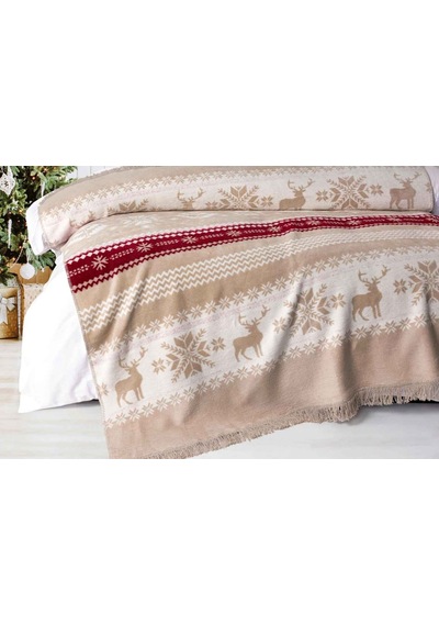 Merinos Pamuklu Battaniye 180x220 Kutulu Reno Bej Bej