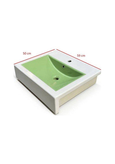 Ece Banyo - Sekura Dolay Uyumlu Lavabo 59 Cm Beyaz, Fıstık Yeşili - 7735-4
