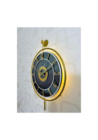 Pey Aksesuar Metal Camlı Duvar Saati 40x60 Cm Işıklı Gerçek Cam Duvar Saati Modern Tasarım Gold-füme-beyaz-gold