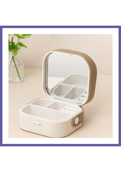 Bezos Aynalı Makyaj Ve Takı Organizer Çanta 9x9x3.7 Cm - 4 Bölmeli Nıda Çok Renkli
