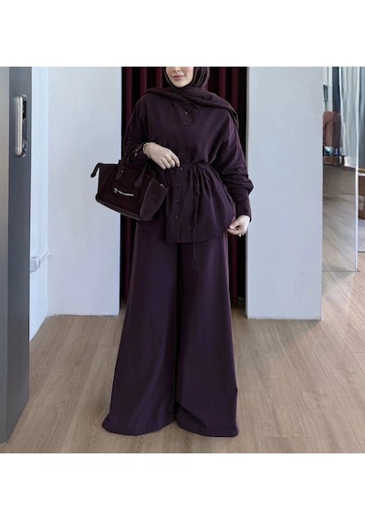 Olla Collection Keten Gömlek Pantolon Takım - Bordo