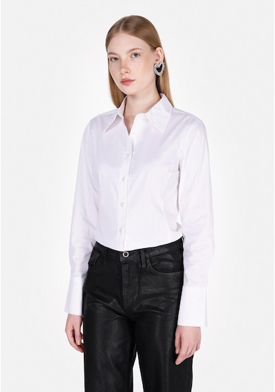 Colin's Colins Slim Fit Shirt Neck Düz Kadın Beyaz Uzun Kol Gömlek Cl1073416 Q1.v2 Wht Beyaz