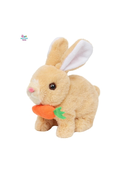 Elektronik Pilli Zıplayan Hareketli Peluş Sevimli Havuç Tavşan Oyuncak 18 Cm. Beyaz Gri Pembe Kahve Bej