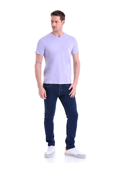 Hatemoğlu Lila Düz Slim Fit 100% Pamuk V Yaka Tişört Lila