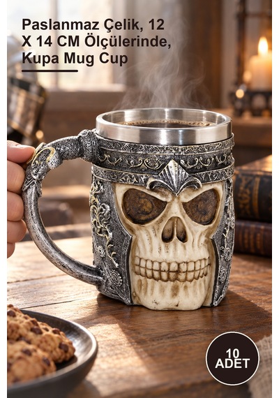 10 Adet Şovalye Kupa Bardak Paslanmaz Çelik, 12 X 14 Cm Ölçülerinde, Kupa Mug Cup