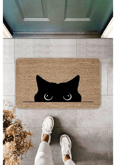 Bej Kedi Desenli Kapı Önü Paspası Kp09n11