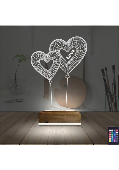 Luvivia Balon Kalp Love Sevgiliye Hediye 3d Lamba - Masa Gece Lambası Şeffaf