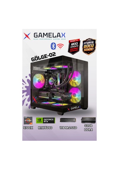 Gamelax Gölge-02 R7-5700X 32 GB 1 TB SSD 8 GB RTX5060 Dos Masaüstü Bilgisayar