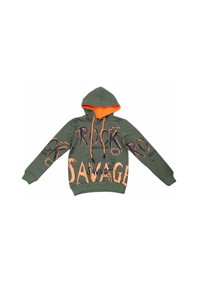 İrem Çocuk Giyim Erkek Çocuk Rock Yazı Desenli Kapüşonlu Haki Renk Sweatshirt Haki