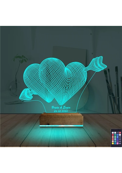 Luvivia Kalp Sevgiliye Hediye Kişiye Özel 3d Lamba - Masa Gece Lambası V10 Şeffaf