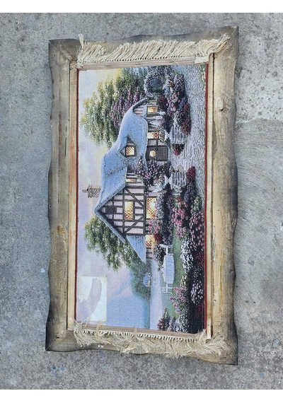 Hobbit Evi Adlı İran Tebriz Halı Tablo 123x75cm - Duvar Halı Kilim Tablo