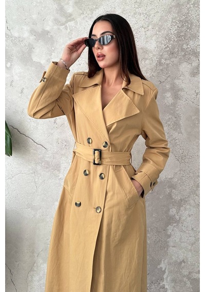 Alemdarshop Camel Uzun Kemerli Trençkot