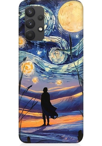 Samsung Galaxy A32 Uyumlu Güneş Sistemi, Gece Ve İnsan Desenli Silikon Kılıf