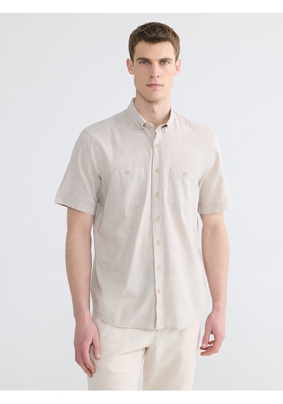 Lcwaıkıkı Classic Bej Regular Fit Erkek Keten Görünümlü Gömlek