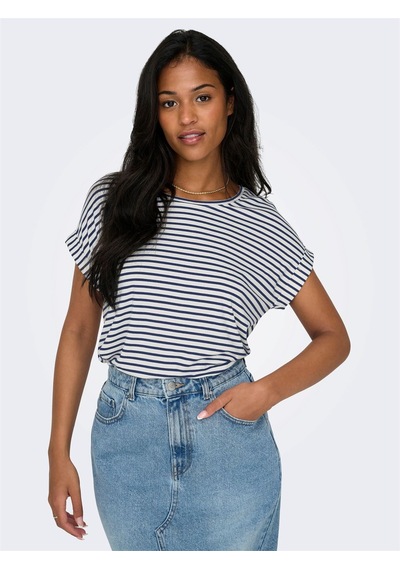 Only Onlmoster Strıpe S/s O-neck Top Jrs Noos Kadın Beyaz Bluz - 15206243