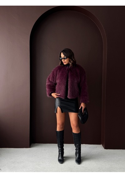 Verymoda Kürk Detaylı Kısa Ceket Mürdüm