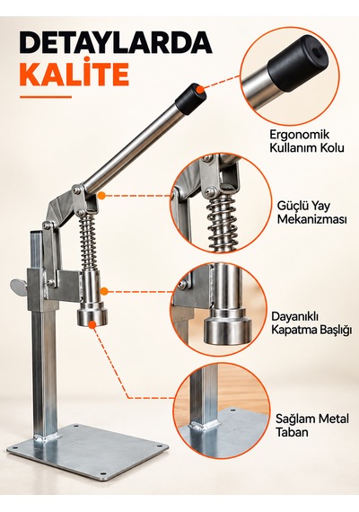 Gazzel Şişe Kapatma Aleti Gazoz Soda Şişesi Taç Kapak Makinası + 250 Adet Gazoz Kapağı Makine + 250 Adet Kapak
