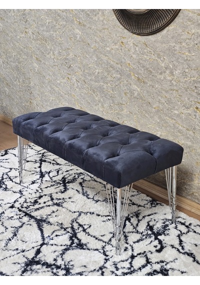 Zafir Krom Tel Ayaklı 90 Cm Puf Bench - Puf - Bench - Kasalı Oturak - Oturak - Yatak Ucu Puf Füme