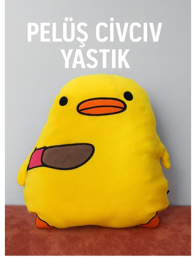 Belalı Civciv Tasarımlı Peluş Yastık 40 Cm Yumuşak Ve Eğlenceli Dekoratif Yastık Açık Sarı