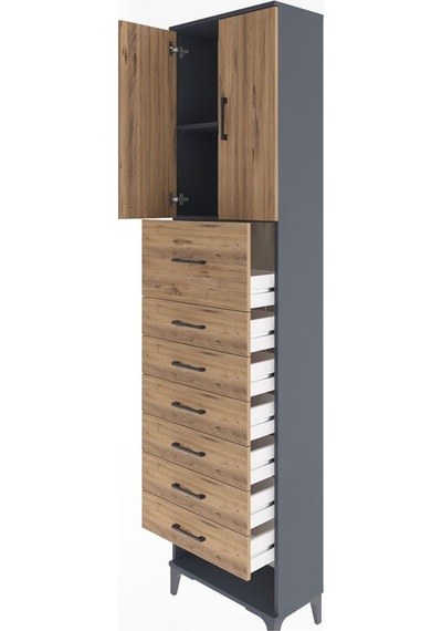 Arges Dolap 2 Raflı 7 Çekmeceli 2 Kapaklı 60x30x243 Antrasit-çam Antrasit