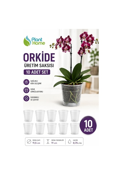 10 Adet Orkide Üretim Saksısı - Plastik Şefaf Orkide Üretimine Uygun Saksı