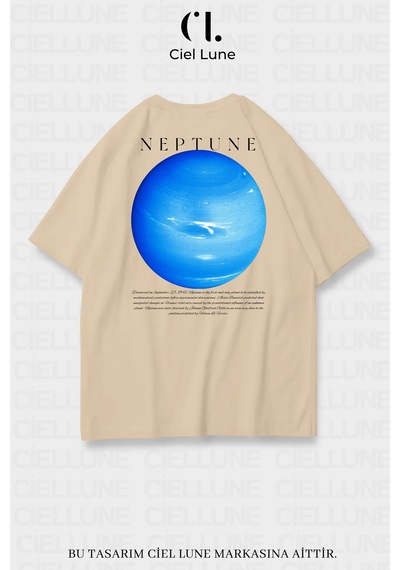 Nevermind Unisex Kadın Erkek Neptün Baskılı Özel Tasarım Oversize Bej