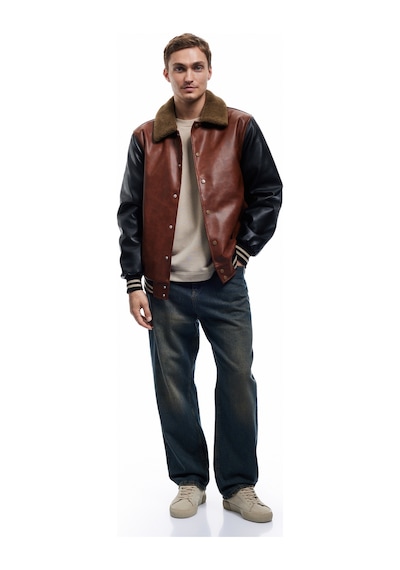 Koton Peluş Yaka Renk Bloklu Çıtçıt Düğmeli Cep Detaylı Suni Deri Bomber Ceket Kahverengi 6wam20107hw Koton Peluş Yaka Renk Bloklu Çıtçıt Düğmeli Cep Detaylı Suni Deri Bomber Ceket Kahverengi 6wam20107hw