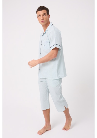 L'espadon Marısılk Seastrıpe Erkek Dokuma Yazlık Kısa Kollu Capri Pantolonlu Pijama & Lounge Takımı-3210 Nane Yeşili