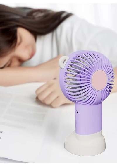 Şarjlı Telefon Standlı Mini El Fanı Seyahat Masaüstü Vantilatör Taşınabilir Mini Fan Mor 0808