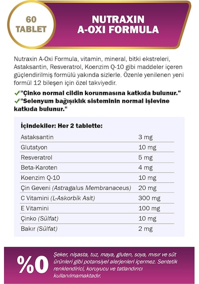 Nutraxin Plus A-Oxi Formula 60 Tablet 3 Adet