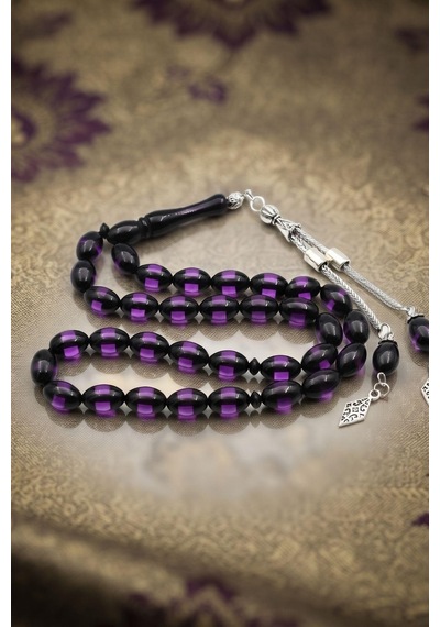 Surmeli Sıkma Kehribar Taşlı Arpa Kesim33'lük Tesbih Metal Püsküllü 12 8 Mm 902820