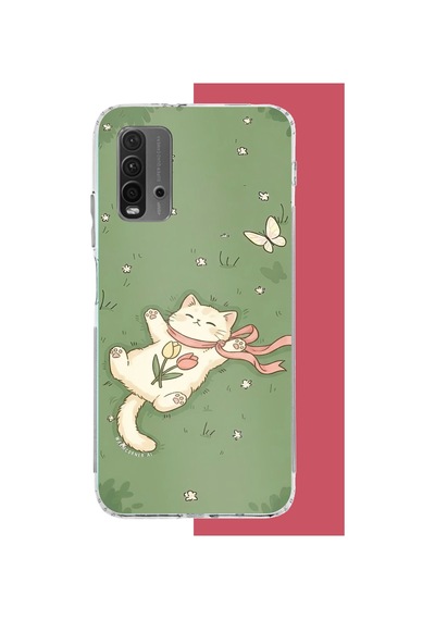 Redmi 9t-poco M3 Uyumlu Fularlı Kedi Baskılı Silikon Kılıf Renkli