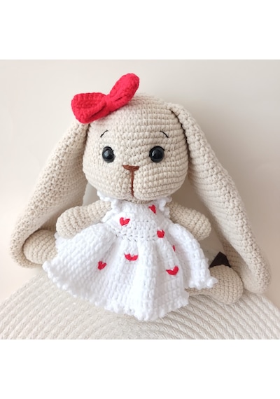Amigurumi Uzun Kulaklı Tavşan Kırmızı - Beyaz